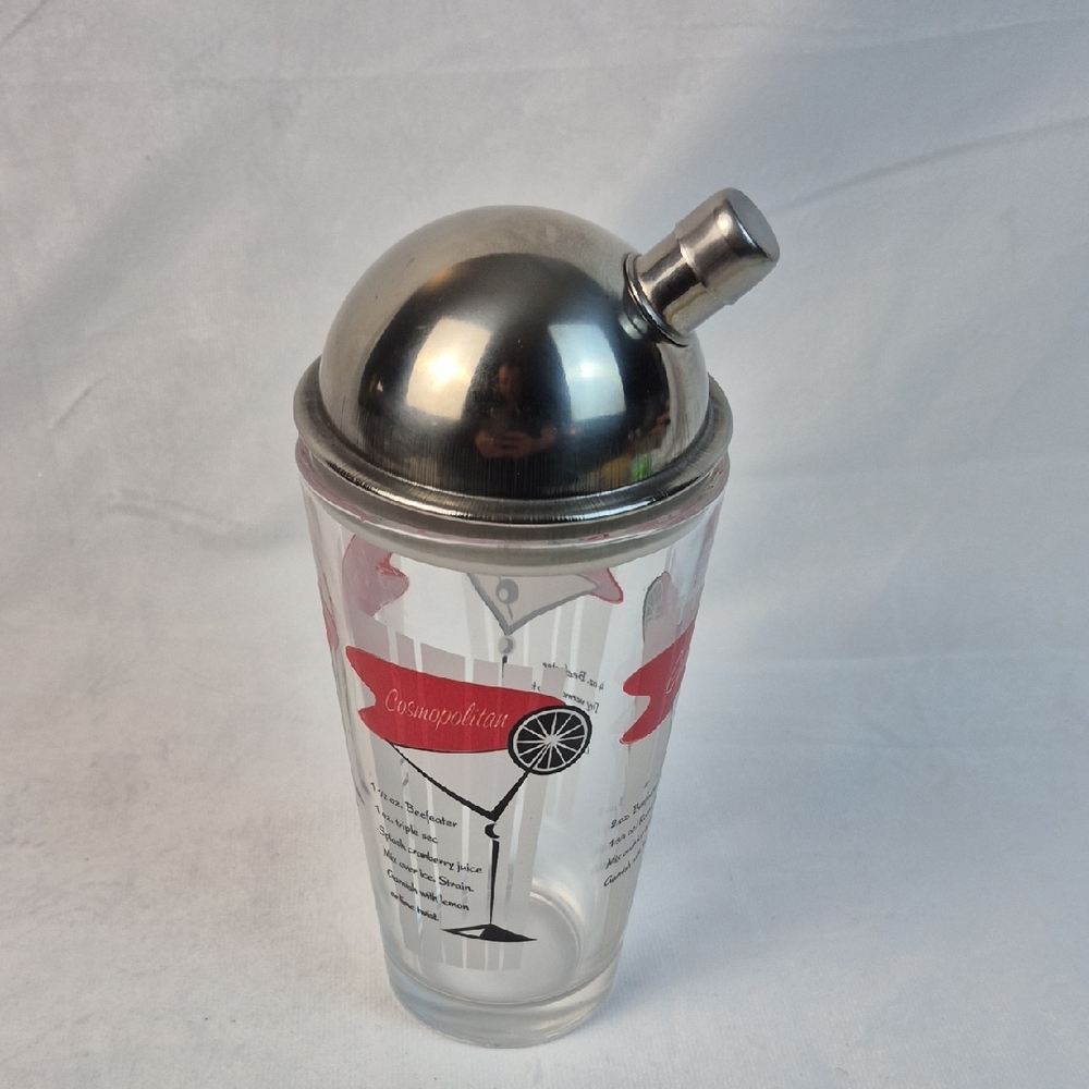 Vintage MCM Libbey glass Cocktail shaker recipes Negroni , Cosmopolitan, Gimlet